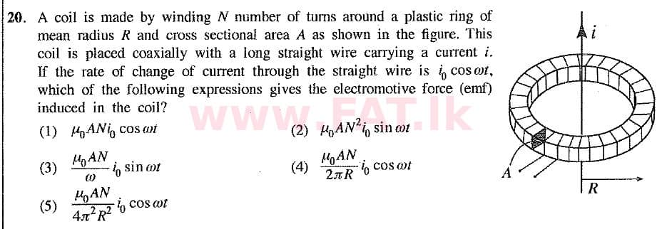 National Syllabus : Advanced Level (A/L) Physics - 2019 August - Paper I (New Syllabus) (English Medium) 20 1