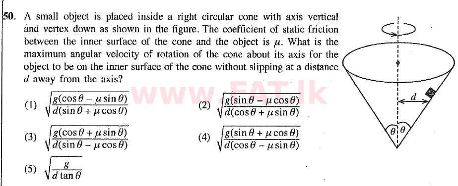 National Syllabus : Advanced Level (A/L) Physics - 2019 August - Paper I (New Syllabus) (English Medium) 50 1