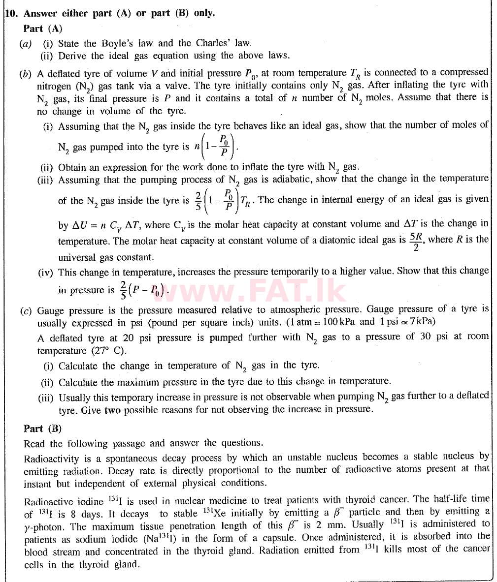 National Syllabus : Advanced Level (A/L) Physics - 2019 August - Paper II (New Syllabus) (English Medium) 10 1