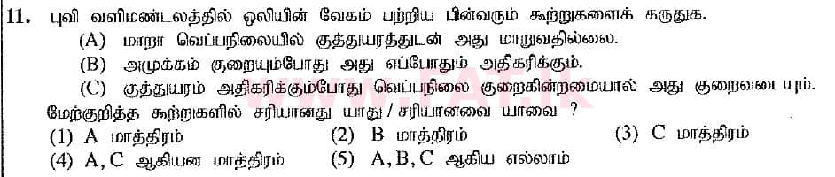 National Syllabus : Advanced Level (A/L) Physics - 2019 August - Paper I (New Syllabus) (தமிழ் Medium) 11 1
