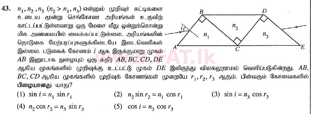 National Syllabus : Advanced Level (A/L) Physics - 2019 August - Paper I (New Syllabus) (தமிழ் Medium) 43 1