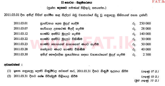 உள்ளூர் பாடத்திட்டம் : சாதாரண நிலை (சா/த) வர்த்தகக் கல்வி மற்றும் கணக்கியல் - 2011 டிசம்பர் - தாள்கள் II (සිංහල மொழிமூலம்) 5 1