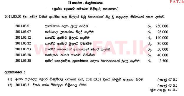 National Syllabus : Ordinary Level (O/L) Business and Accounting Studies - 2011 December - Paper II (සිංහල Medium) 5 1