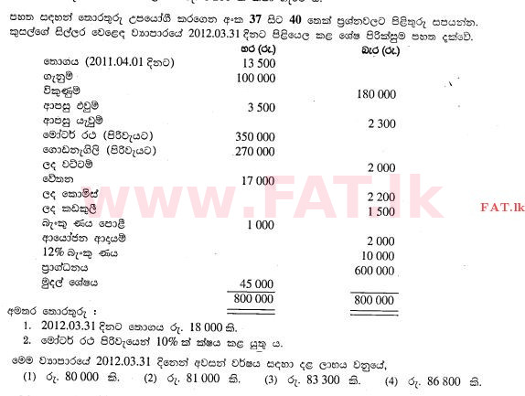 National Syllabus : Ordinary Level (O/L) Business and Accounting Studies - 2012 December - Paper I (සිංහල Medium) 37 1