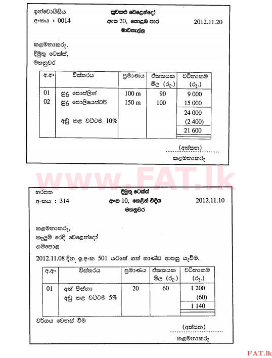 National Syllabus : Ordinary Level (O/L) Business and Accounting Studies - 2012 December - Paper II (සිංහල Medium) 5 2