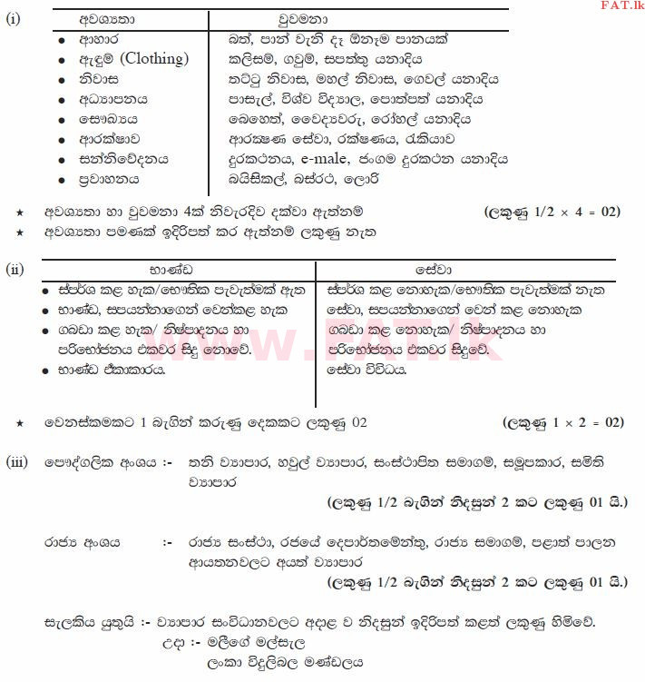 உள்ளூர் பாடத்திட்டம் : சாதாரண நிலை (சா/த) வர்த்தகக் கல்வி மற்றும் கணக்கியல் - 2012 டிசம்பர் - தாள்கள் II (සිංහල மொழிமூலம்) 1 1395