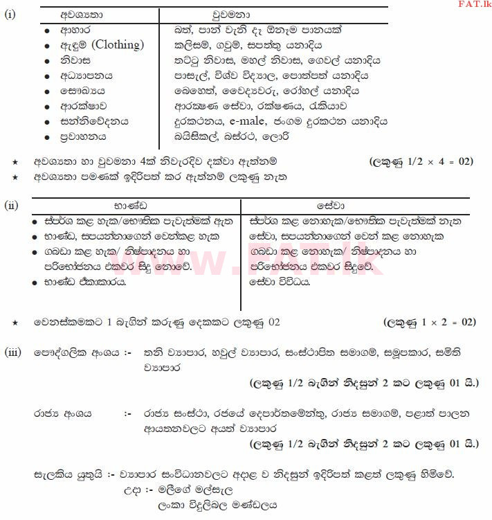National Syllabus : Ordinary Level (O/L) Business and Accounting Studies - 2012 December - Paper II (සිංහල Medium) 1 1395