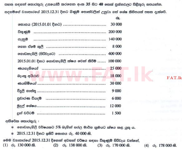 உள்ளூர் பாடத்திட்டம் : சாதாரண நிலை (சா/த) வர்த்தகக் கல்வி மற்றும் கணக்கியல் - 2016 டிசம்பர் - தாள்கள் I (புதிய பாடத்திட்டம்) (සිංහල மொழிமூலம்) 35 1