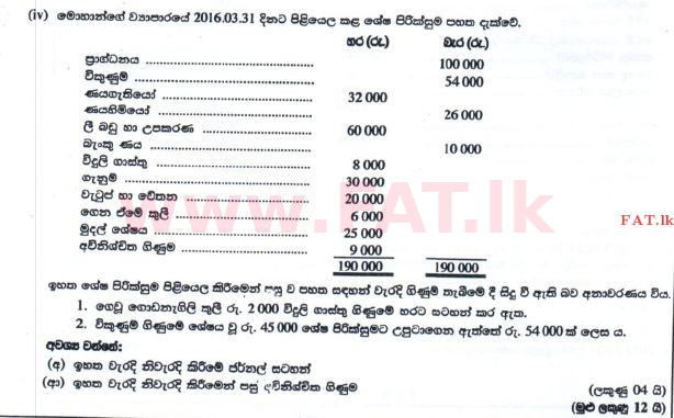 உள்ளூர் பாடத்திட்டம் : சாதாரண நிலை (சா/த) வர்த்தகக் கல்வி மற்றும் கணக்கியல் - 2016 டிசம்பர் - தாள்கள் II (புதிய பாடத்திட்டம்) (සිංහල மொழிமூலம்) 6 2