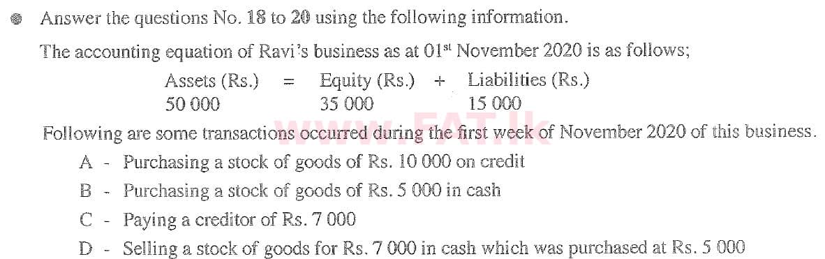 National Syllabus : Ordinary Level (O/L) Business and Accounting Studies - 2020 March - Paper I (English Medium) 20 1