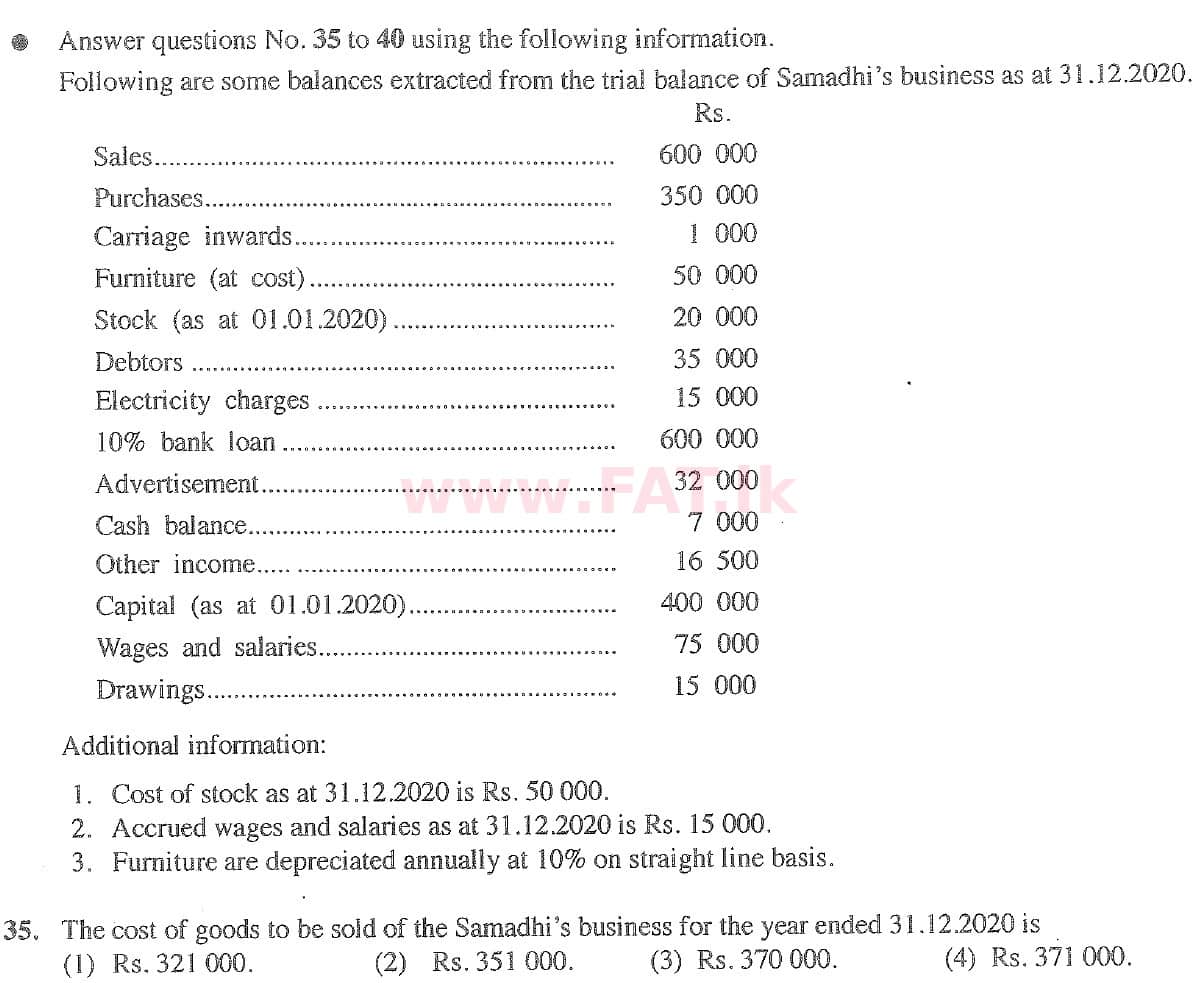 දේශීය විෂය නිර්දේශය : සාමාන්‍ය පෙළ (O/L) ව්‍යාපාර හා ගිණුම්කරණ අධ්‍යයනය - 2020 මාර්තු - ප්‍රශ්න පත්‍රය I (English මාධ්‍යය) 35 1