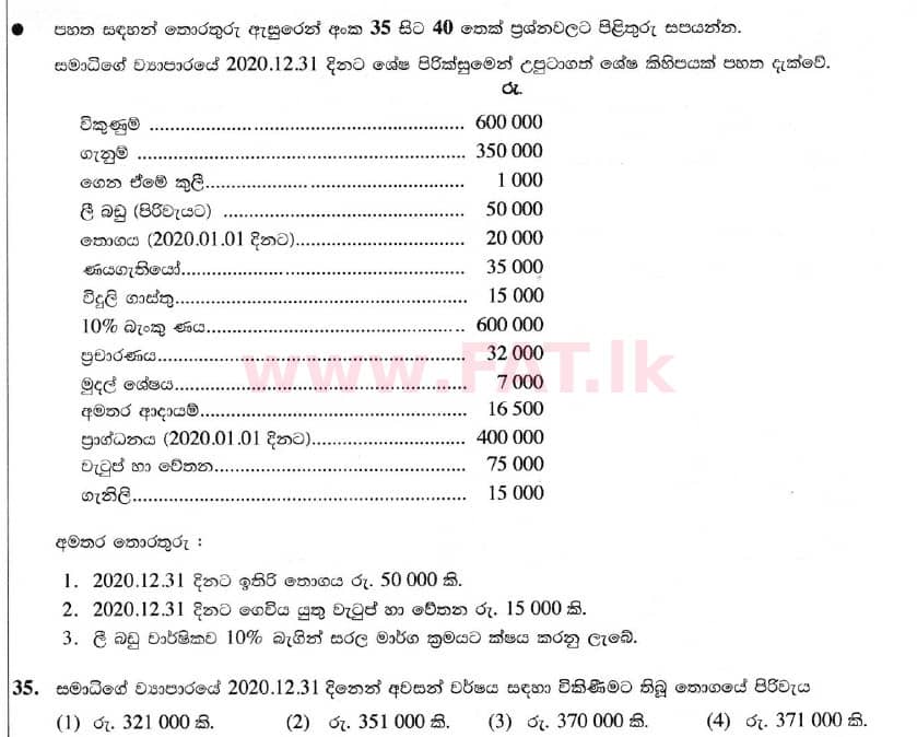 National Syllabus : Ordinary Level (O/L) Business and Accounting Studies - 2020 March - Paper I (සිංහල Medium) 35 1