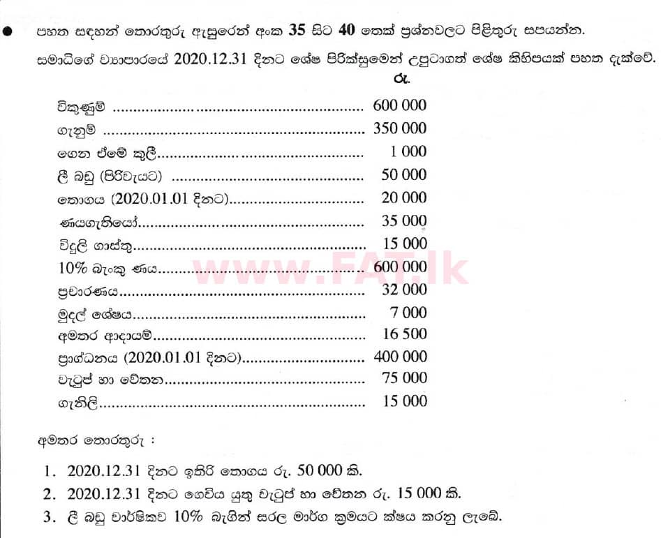 National Syllabus : Ordinary Level (O/L) Business and Accounting Studies - 2020 March - Paper I (සිංහල Medium) 36 1