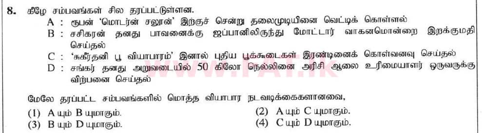 உள்ளூர் பாடத்திட்டம் : சாதாரண நிலை (சா/த) வர்த்தகக் கல்வி மற்றும் கணக்கியல் - 2020 மார்ச் - தாள்கள் I (தமிழ் மொழிமூலம்) 8 1