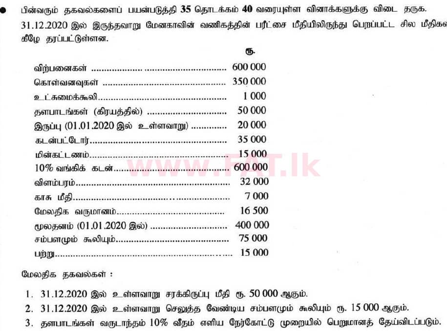 National Syllabus : Ordinary Level (O/L) Business and Accounting Studies - 2020 March - Paper I (தமிழ் Medium) 38 1