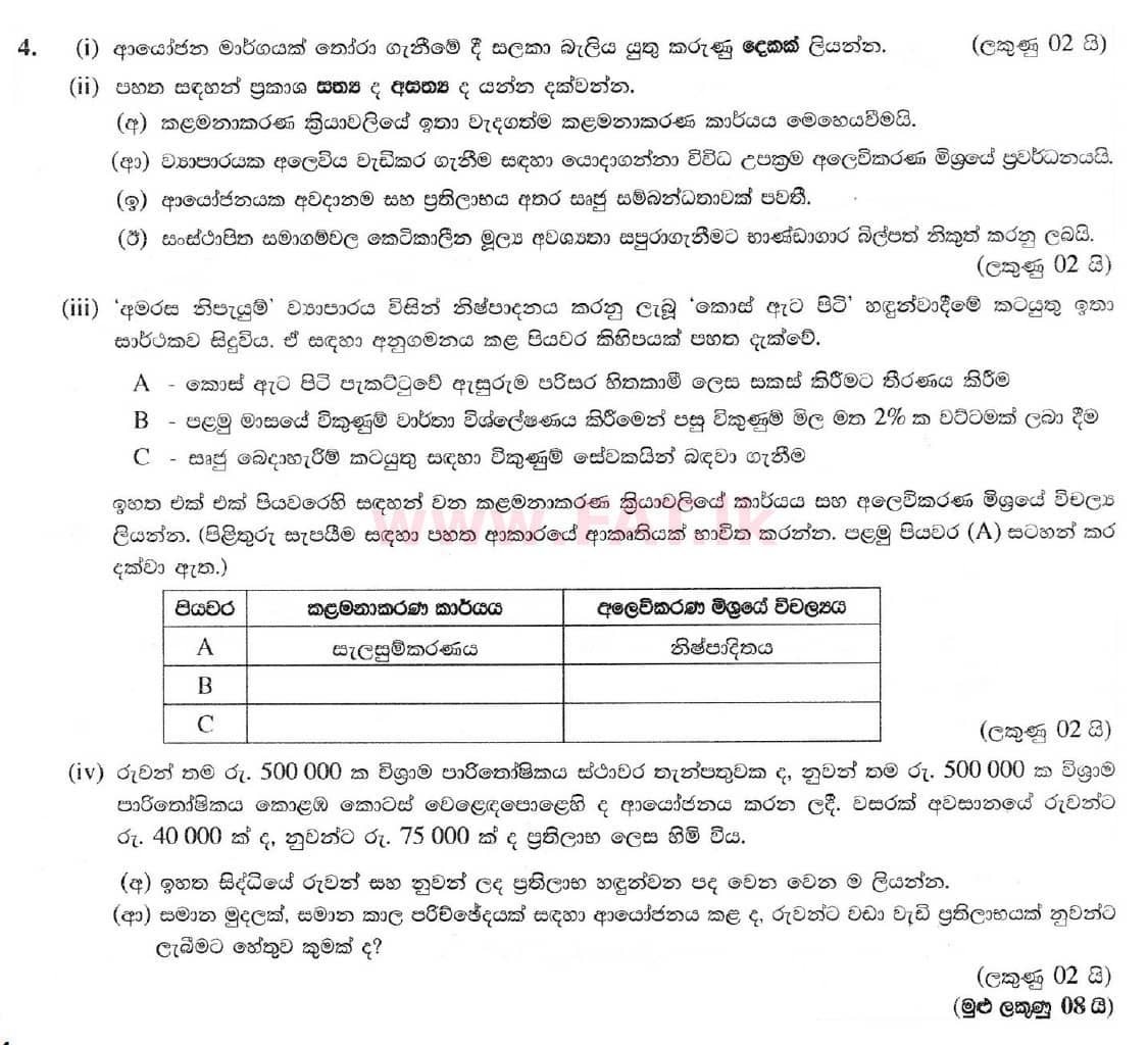 National Syllabus : Ordinary Level (O/L) Business and Accounting Studies - 2020 March - Paper II (සිංහල Medium) 4 1