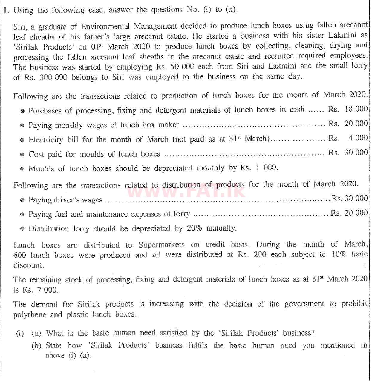 National Syllabus : Ordinary Level (O/L) Business and Accounting Studies - 2020 March - Paper II (English Medium) 1 1
