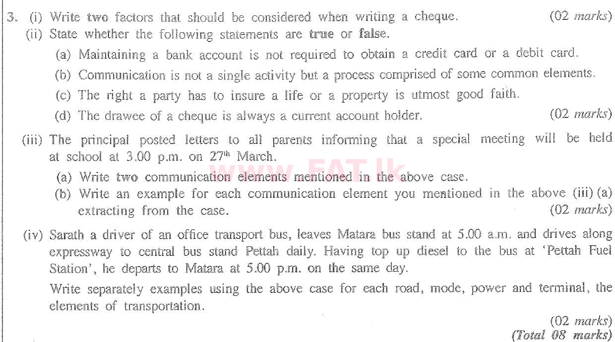 உள்ளூர் பாடத்திட்டம் : சாதாரண நிலை (சா/த) வர்த்தகக் கல்வி மற்றும் கணக்கியல் - 2020 மார்ச் - தாள்கள் II (English மொழிமூலம்) 3 1