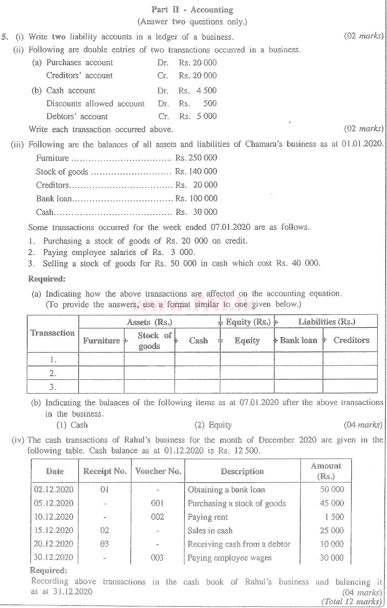 National Syllabus : Ordinary Level (O/L) Business and Accounting Studies - 2020 March - Paper II (English Medium) 5 1
