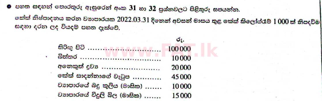 දේශීය විෂය නිර්දේශය : සාමාන්‍ය පෙළ (O/L) ව්‍යාපාර හා ගිණුම්කරණ අධ්‍යයනය - 2021 මැයි - ප්‍රශ්න පත්‍රය I (සිංහල මාධ්‍යය) 32 1