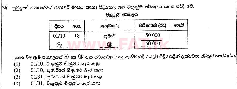 உள்ளூர் பாடத்திட்டம் : சாதாரண நிலை (சா/த) வர்த்தகக் கல்வி மற்றும் கணக்கியல் - 2019 மார்ச் - தாள்கள் I (සිංහල மொழிமூலம்) 26 1
