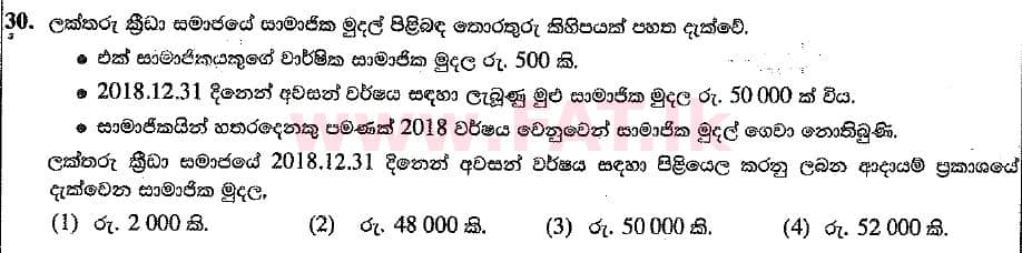 உள்ளூர் பாடத்திட்டம் : சாதாரண நிலை (சா/த) வர்த்தகக் கல்வி மற்றும் கணக்கியல் - 2019 மார்ச் - தாள்கள் I (සිංහල மொழிமூலம்) 30 1