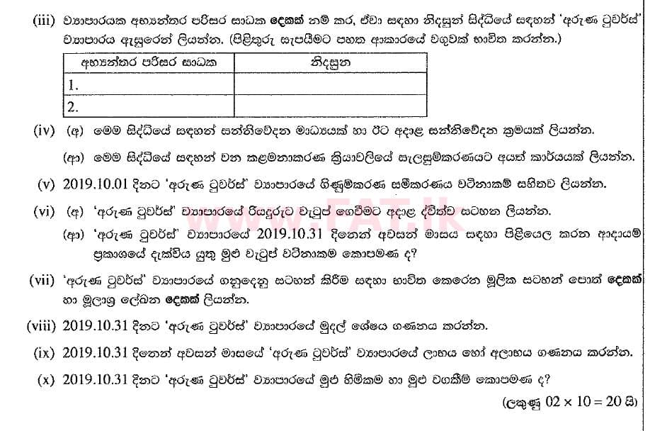National Syllabus : Ordinary Level (O/L) Business and Accounting Studies - 2019 March - Paper II (සිංහල Medium) 1 2