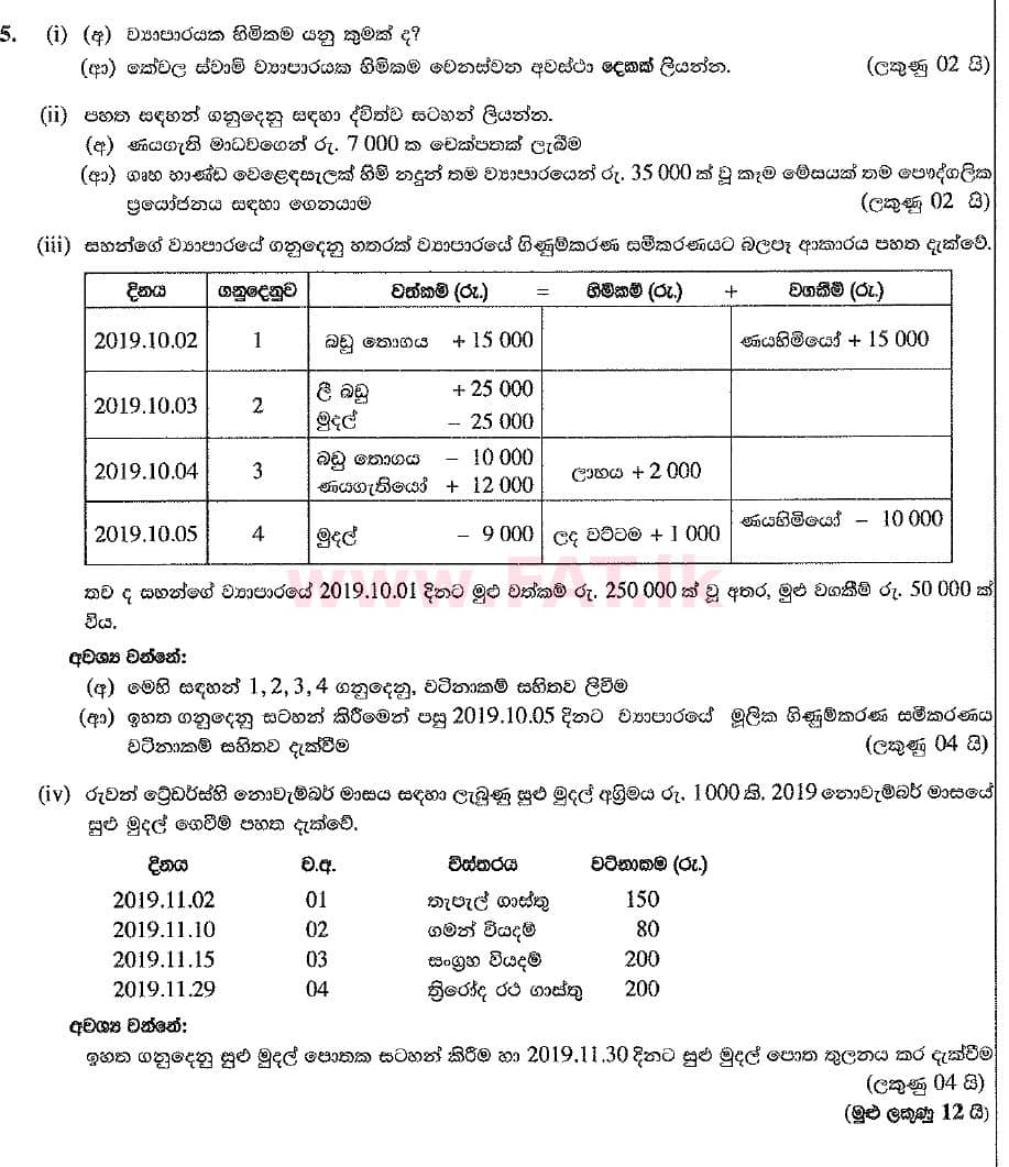 National Syllabus : Ordinary Level (O/L) Business and Accounting Studies - 2019 March - Paper II (සිංහල Medium) 5 1