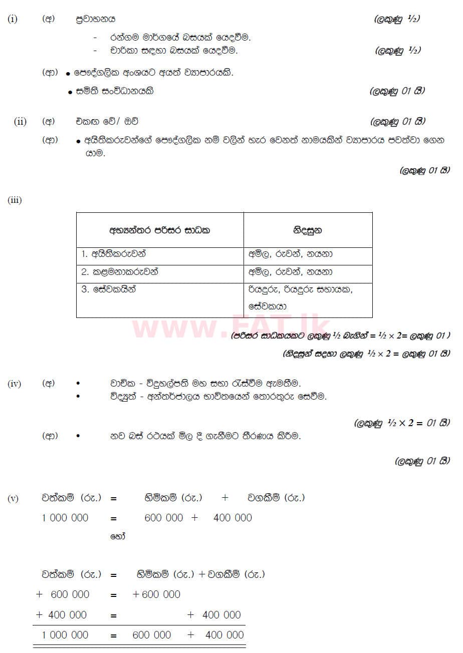 National Syllabus : Ordinary Level (O/L) Business and Accounting Studies - 2019 March - Paper II (සිංහල Medium) 1 5885