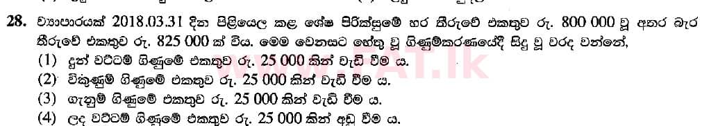 உள்ளூர் பாடத்திட்டம் : சாதாரண நிலை (சா/த) வர்த்தகக் கல்வி மற்றும் கணக்கியல் - 2018 மார்ச் - தாள்கள் I (සිංහල மொழிமூலம்) 28 1