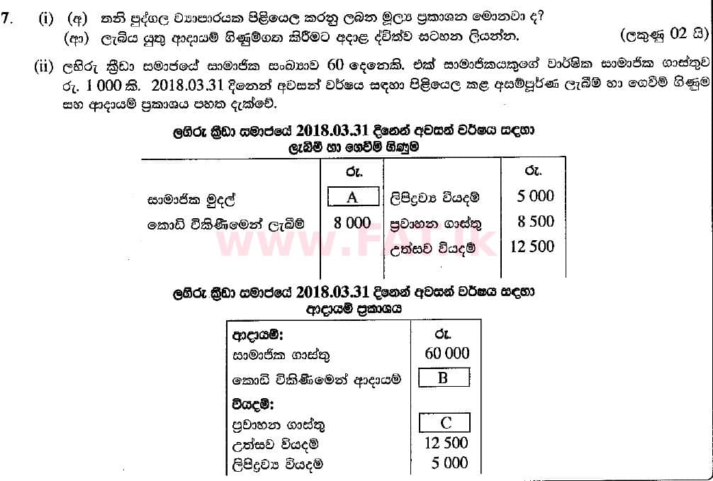 உள்ளூர் பாடத்திட்டம் : சாதாரண நிலை (சா/த) வர்த்தகக் கல்வி மற்றும் கணக்கியல் - 2018 மார்ச் - தாள்கள் II (සිංහල மொழிமூலம்) 7 1