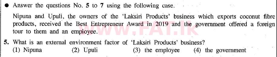 உள்ளூர் பாடத்திட்டம் : சாதாரண நிலை (சா/த) வர்த்தகக் கல்வி மற்றும் கணக்கியல் - 2019 மார்ச் - தாள்கள் I (English மொழிமூலம்) 5 1