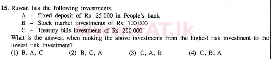 உள்ளூர் பாடத்திட்டம் : சாதாரண நிலை (சா/த) வர்த்தகக் கல்வி மற்றும் கணக்கியல் - 2019 மார்ச் - தாள்கள் I (English மொழிமூலம்) 15 1