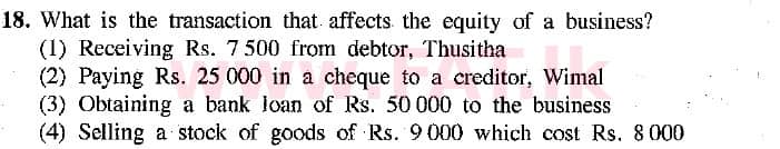 உள்ளூர் பாடத்திட்டம் : சாதாரண நிலை (சா/த) வர்த்தகக் கல்வி மற்றும் கணக்கியல் - 2019 மார்ச் - தாள்கள் I (English மொழிமூலம்) 18 1