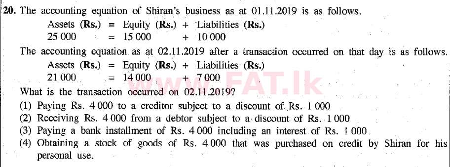 National Syllabus : Ordinary Level (O/L) Business and Accounting Studies - 2019 March - Paper I (English Medium) 20 1