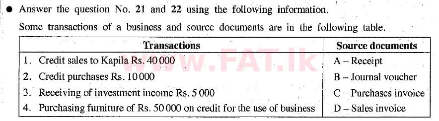 உள்ளூர் பாடத்திட்டம் : சாதாரண நிலை (சா/த) வர்த்தகக் கல்வி மற்றும் கணக்கியல் - 2019 மார்ச் - தாள்கள் I (English மொழிமூலம்) 22 1