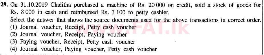உள்ளூர் பாடத்திட்டம் : சாதாரண நிலை (சா/த) வர்த்தகக் கல்வி மற்றும் கணக்கியல் - 2019 மார்ச் - தாள்கள் I (English மொழிமூலம்) 29 1