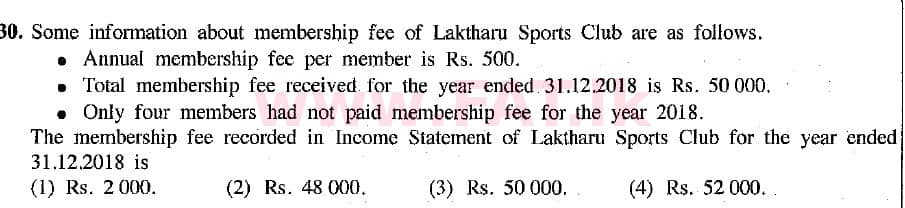 உள்ளூர் பாடத்திட்டம் : சாதாரண நிலை (சா/த) வர்த்தகக் கல்வி மற்றும் கணக்கியல் - 2019 மார்ச் - தாள்கள் I (English மொழிமூலம்) 30 1