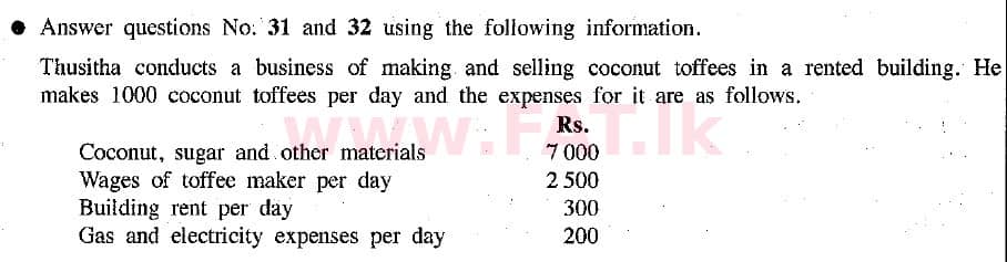 உள்ளூர் பாடத்திட்டம் : சாதாரண நிலை (சா/த) வர்த்தகக் கல்வி மற்றும் கணக்கியல் - 2019 மார்ச் - தாள்கள் I (English மொழிமூலம்) 32 1