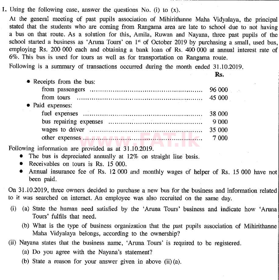 National Syllabus : Ordinary Level (O/L) Business and Accounting Studies - 2019 March - Paper II (English Medium) 1 1