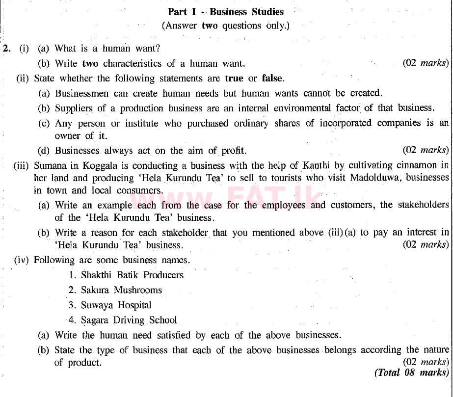 National Syllabus : Ordinary Level (O/L) Business and Accounting Studies - 2019 March - Paper II (English Medium) 2 1