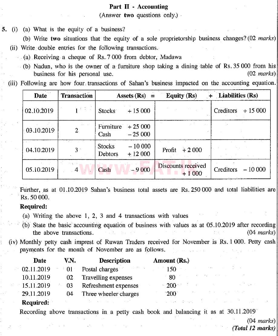 National Syllabus : Ordinary Level (O/L) Business and Accounting Studies - 2019 March - Paper II (English Medium) 5 1