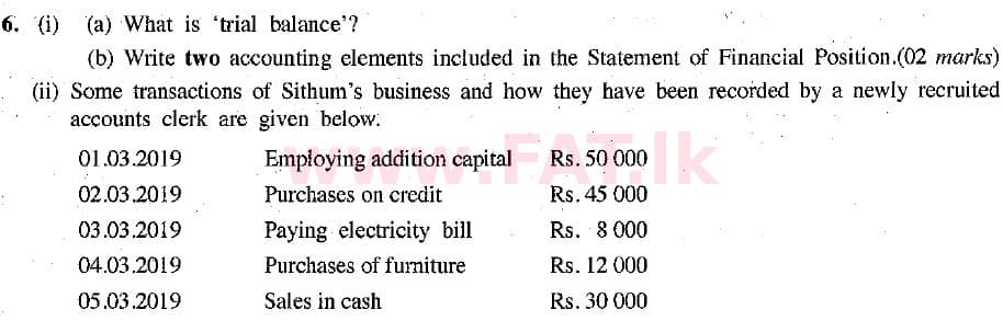 உள்ளூர் பாடத்திட்டம் : சாதாரண நிலை (சா/த) வர்த்தகக் கல்வி மற்றும் கணக்கியல் - 2019 மார்ச் - தாள்கள் II (English மொழிமூலம்) 6 1