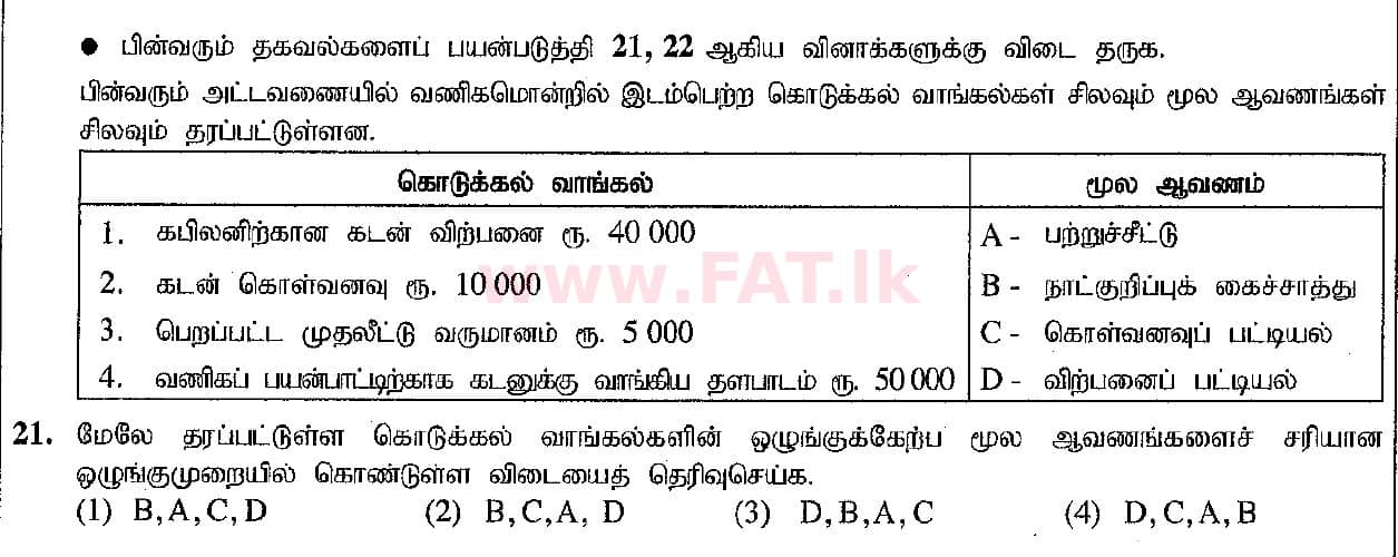 National Syllabus : Ordinary Level (O/L) Business and Accounting Studies - 2019 March - Paper I (தமிழ் Medium) 21 1
