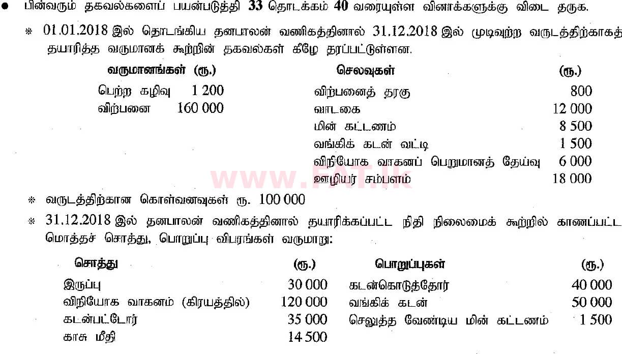 National Syllabus : Ordinary Level (O/L) Business and Accounting Studies - 2019 March - Paper I (தமிழ் Medium) 34 1