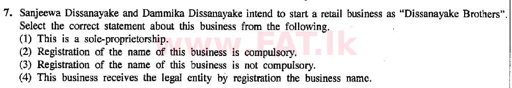 உள்ளூர் பாடத்திட்டம் : சாதாரண நிலை (சா/த) வர்த்தகக் கல்வி மற்றும் கணக்கியல் - 2015 டிசம்பர் - தாள்கள் I (English மொழிமூலம்) 7 1