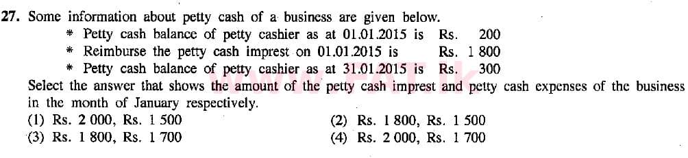 உள்ளூர் பாடத்திட்டம் : சாதாரண நிலை (சா/த) வர்த்தகக் கல்வி மற்றும் கணக்கியல் - 2015 டிசம்பர் - தாள்கள் I (English மொழிமூலம்) 27 1