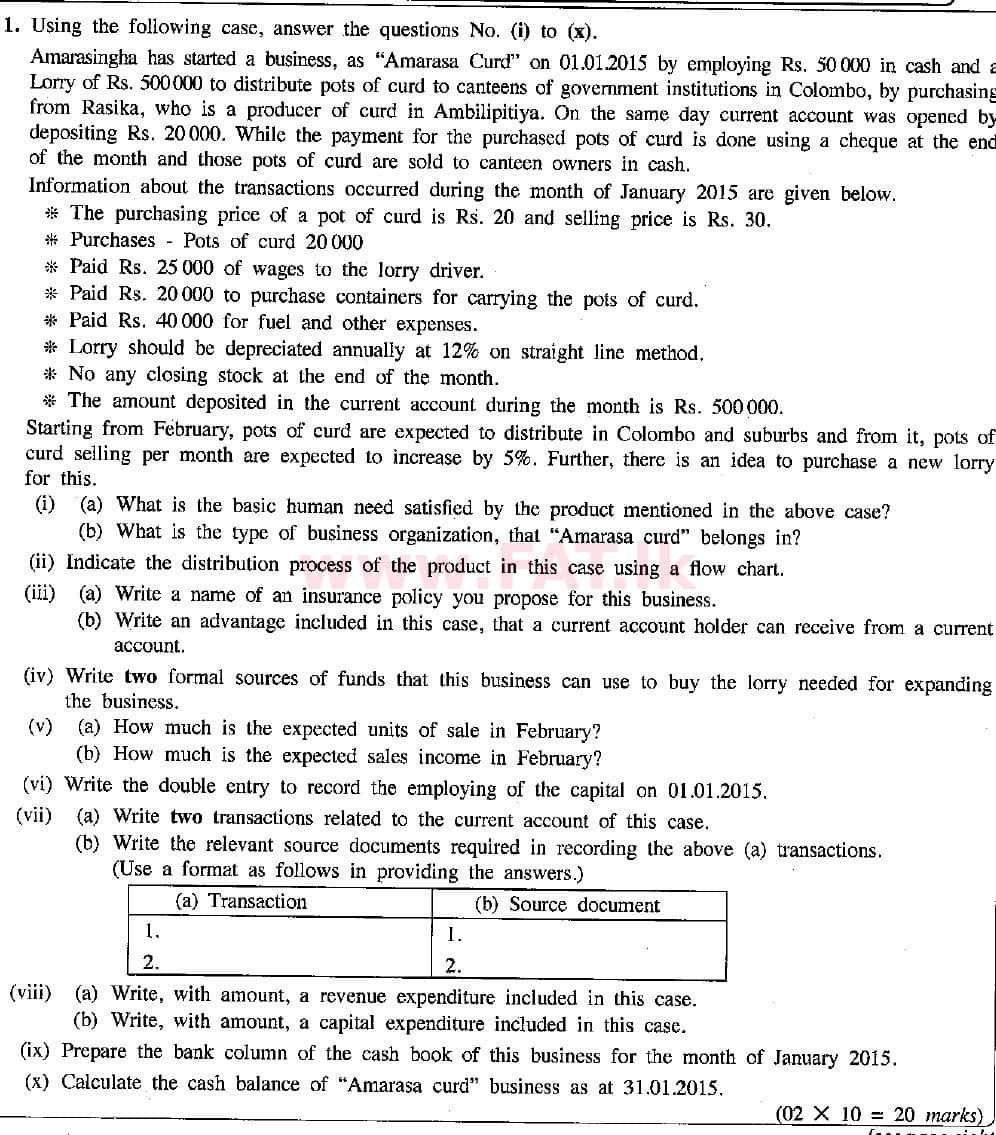 දේශීය විෂය නිර්දේශය : සාමාන්‍ය පෙළ (O/L) ව්‍යාපාර හා ගිණුම්කරණ අධ්‍යයනය - 2015 දෙසැම්බර් - ප්‍රශ්න පත්‍රය II (English මාධ්‍යය) 1 1
