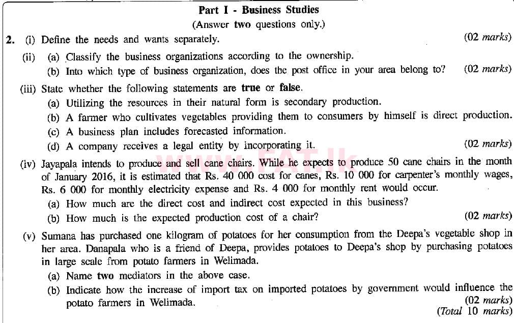 National Syllabus : Ordinary Level (O/L) Business and Accounting Studies - 2015 December - Paper II (English Medium) 2 1