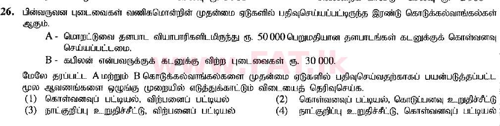உள்ளூர் பாடத்திட்டம் : சாதாரண நிலை (சா/த) வர்த்தகக் கல்வி மற்றும் கணக்கியல் - 2016 டிசம்பர் - தாள்கள் I (புதிய பாடத்திட்டம்) (தமிழ் மொழிமூலம்) 26 1